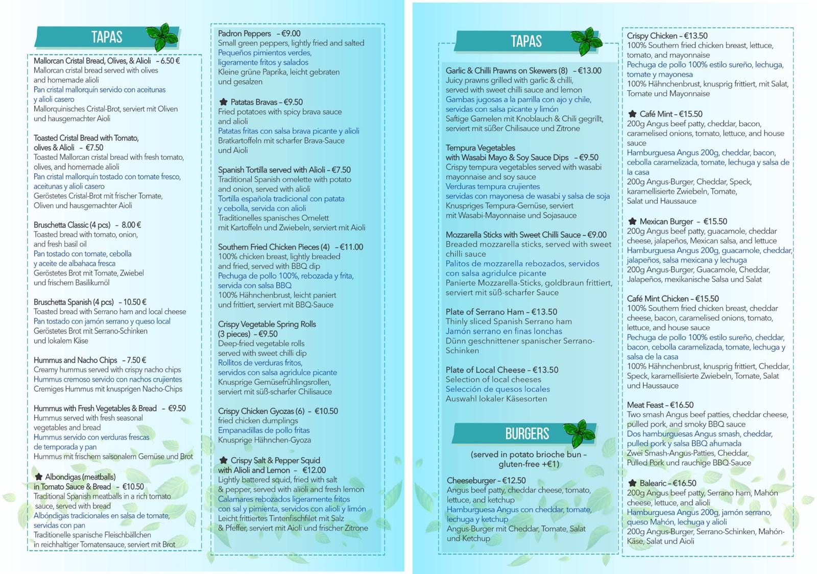 Food menu preview